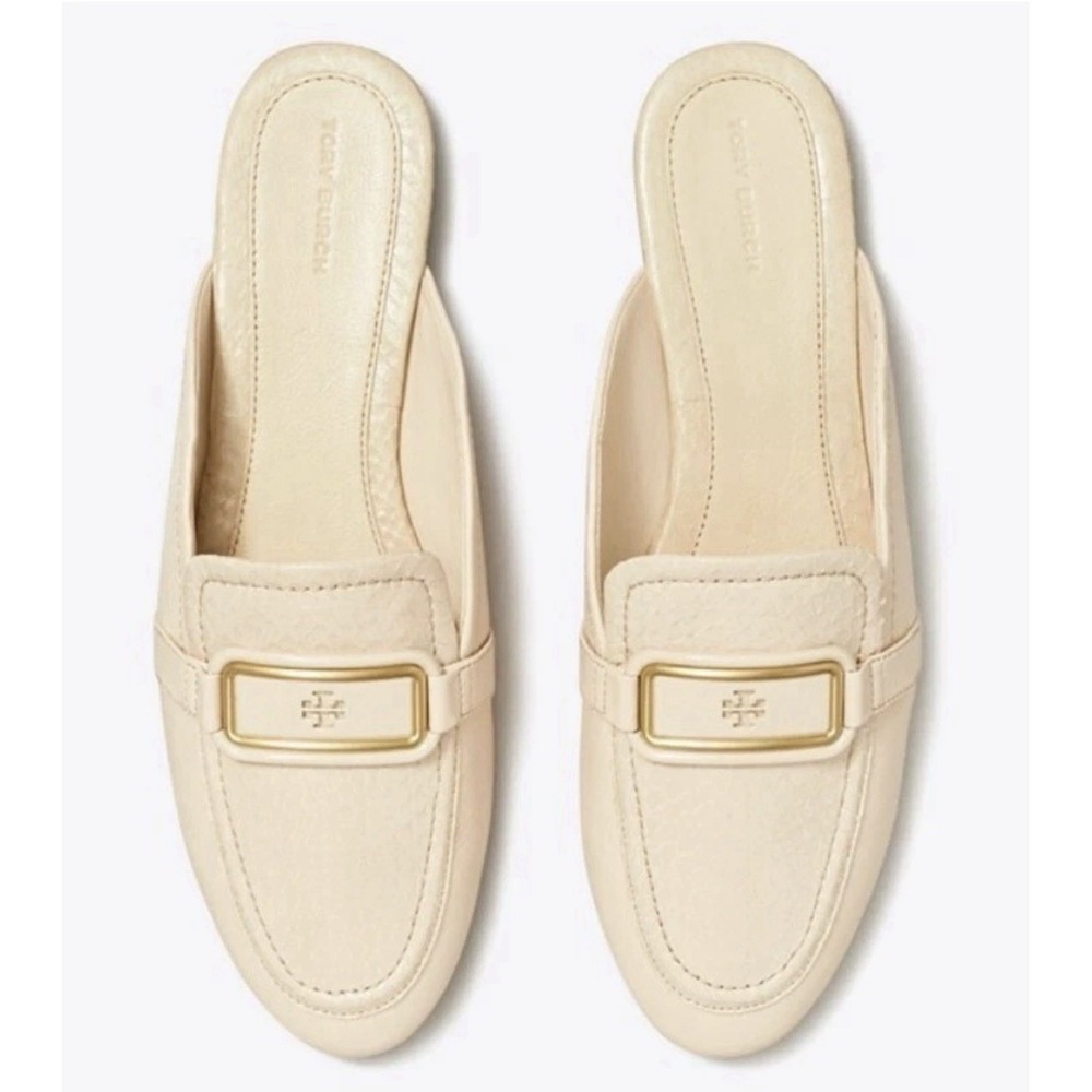TORY BURCH Georgia Backless Loafer Slides Mules‎ Size 7 Textured  Cream $298